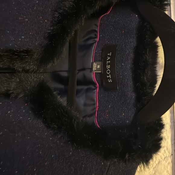 Talbots blue with black faux fur trim jacket - Picture 3 of 6